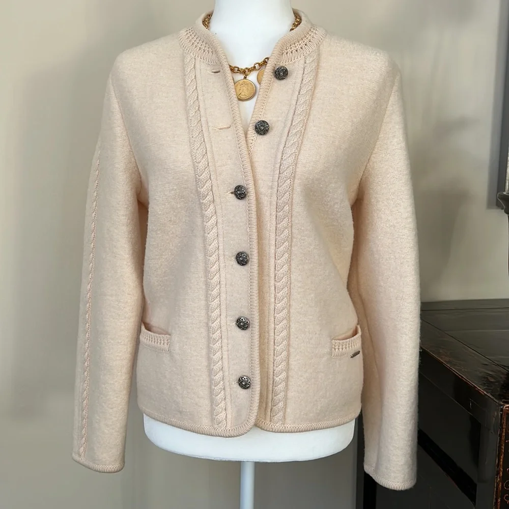 🔥HP🔥GEIGER Tyrol boiled Wool Jacket Sz 38 or S/XS, cream / beige - Picture 9 of 16